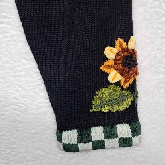 Vintage Claire Murray Sweater Cardigan Women's Medium Black Floral Embroidered - Picture 5 of 14
